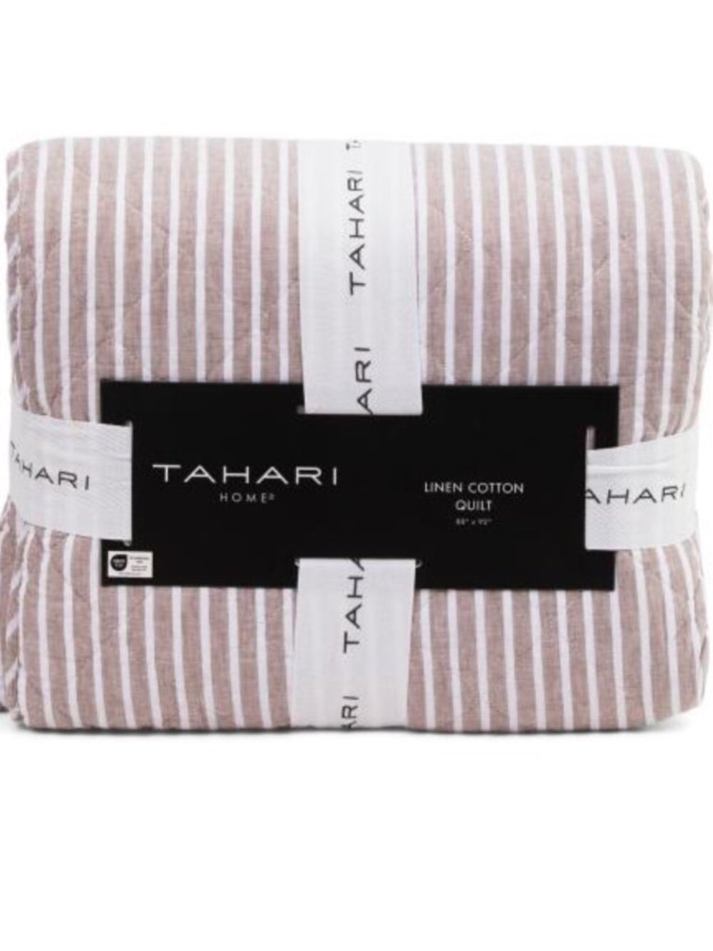 Tahari Home Striped Linen-Cotton Quilt in Taupe and White